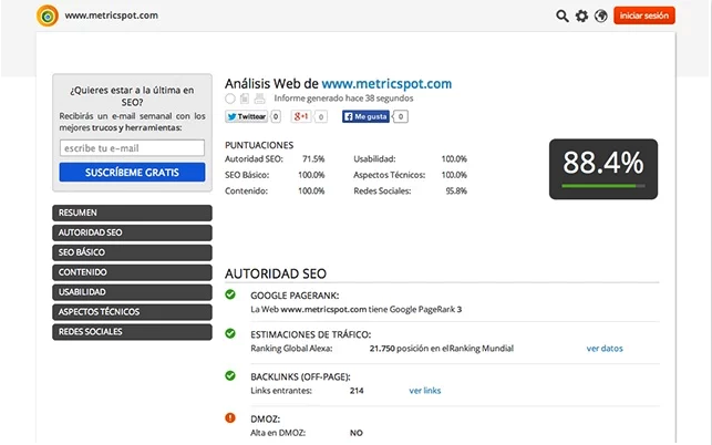 Extension SEO metricspot