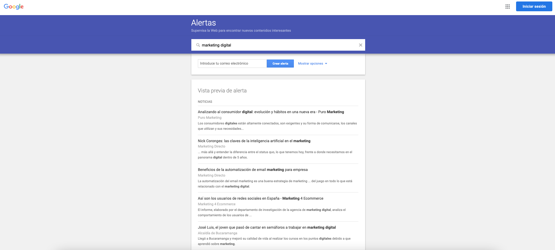 Alertas de google