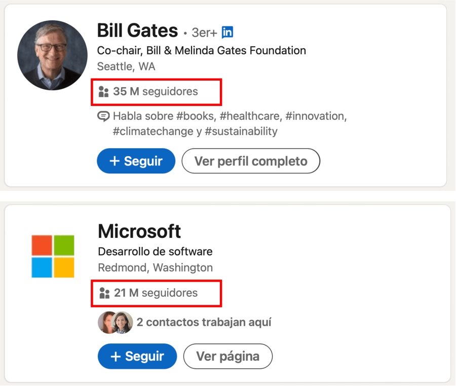 Seguidores Bill Gates vs Microsoft